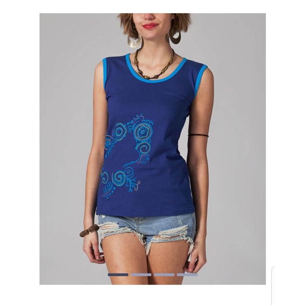 🆕Royal & Sky Blue Abstract Accent Sleeveless Top